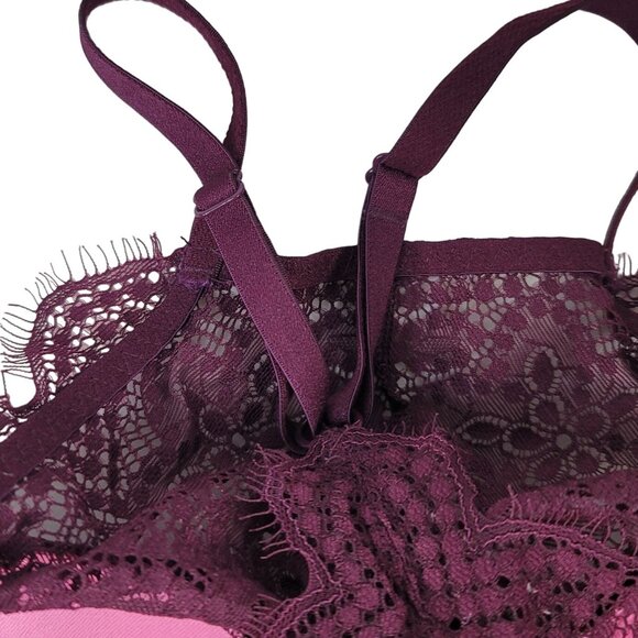 Victoria's Secret PINK High-Neck Bralette Purple Medium Lace Adj Scalloped Edges - Picture 5 of 10